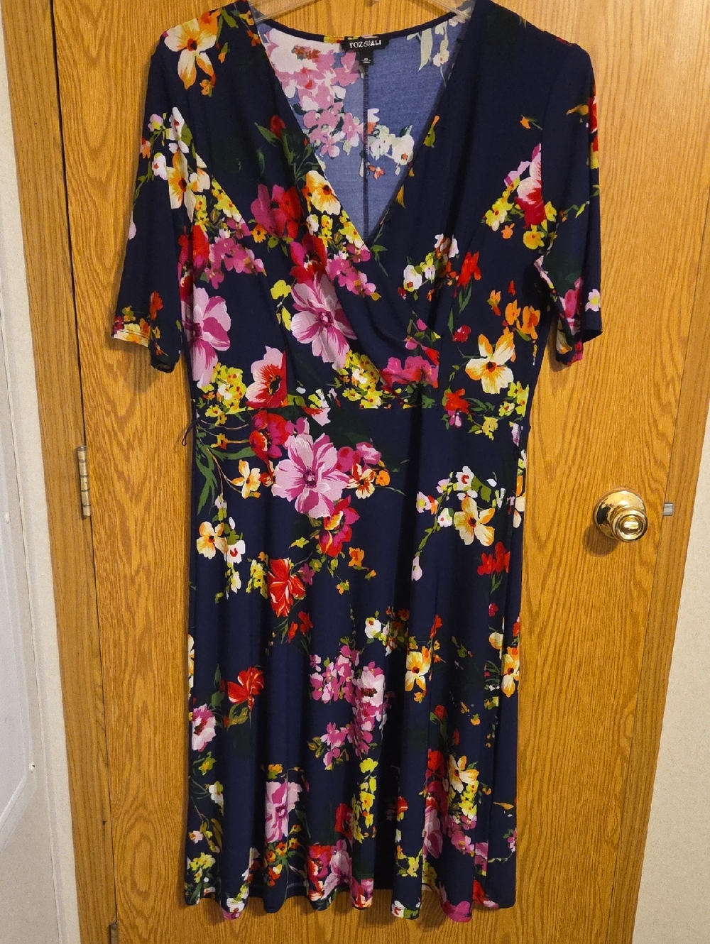Roz & Ali Navy Floral Wrap-Style Midi Dress
